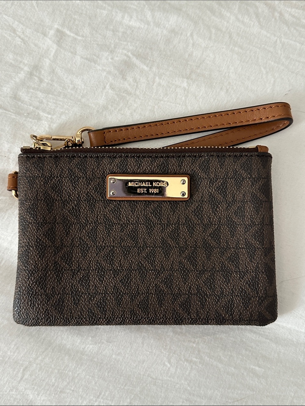 Michael Kors Brown and Tan Signature Wristlet